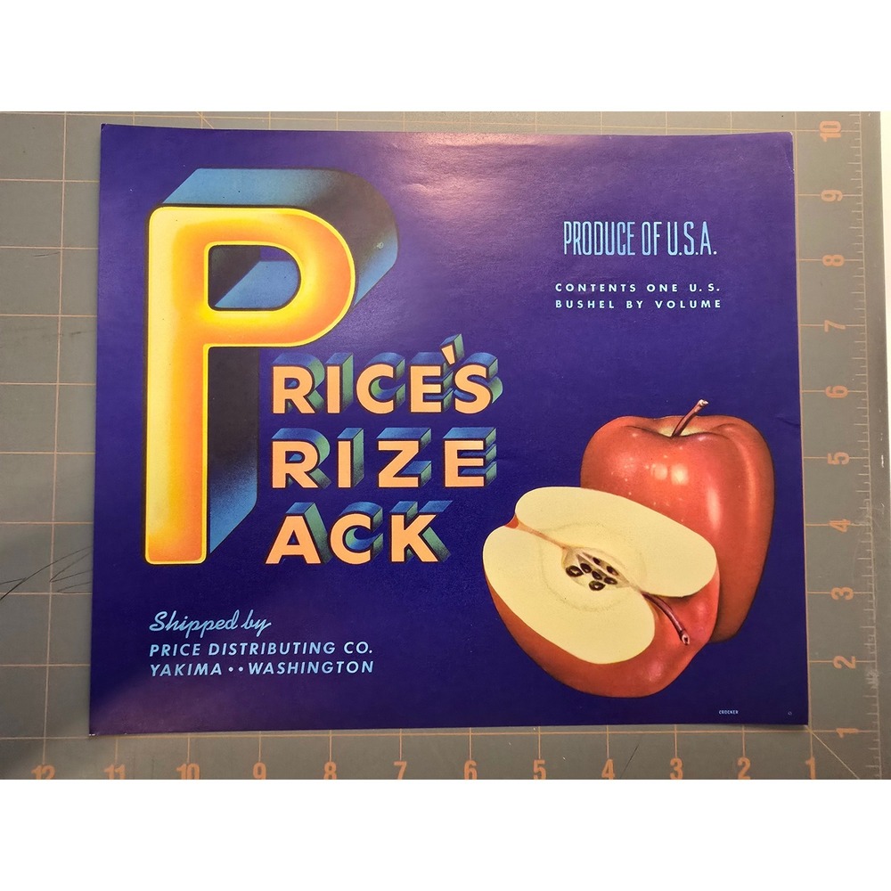 Vintage Price Distributing Co. Yakima Washington Produce of USA Apple Poster‎